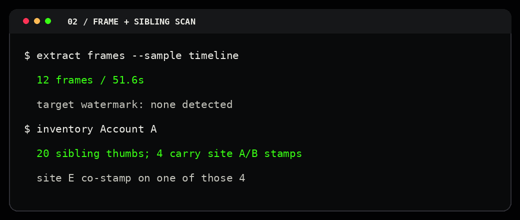 Reconstructed terminal capture for the frame and sibling scan.